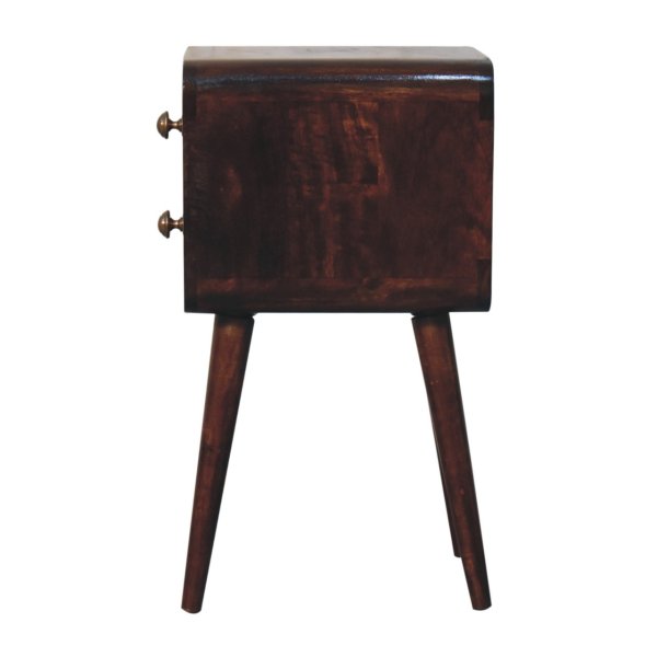 Solid Mango Wood California Walnut Finished 2 Drawer Mini Curved Bedside - Image 8