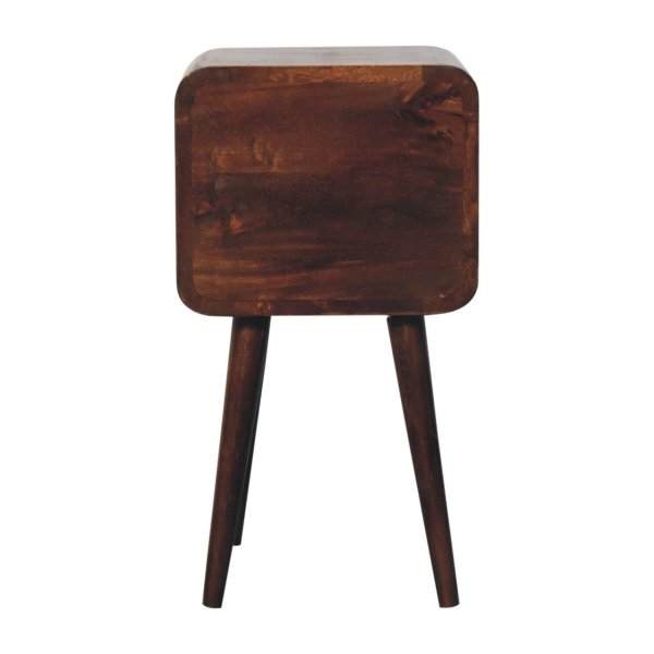 Solid Mango Wood California Walnut Finished 2 Drawer Mini Curved Bedside - Image 9