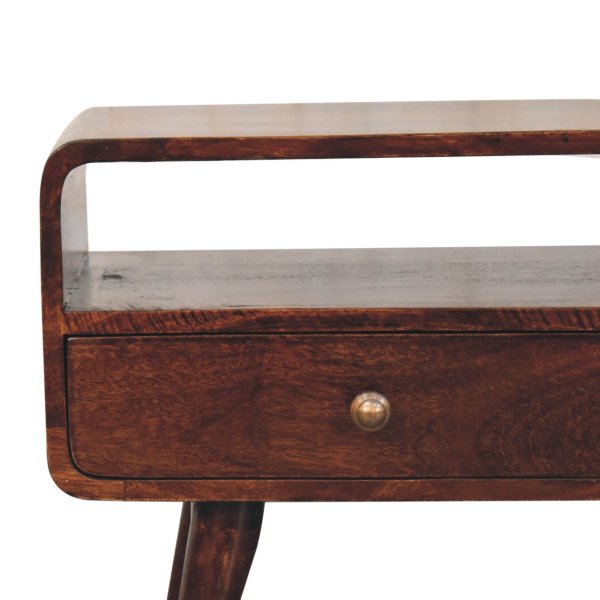 Solid Mango Wood California Walnut Finished 2 Drawer Curved Media Unit - Image 4