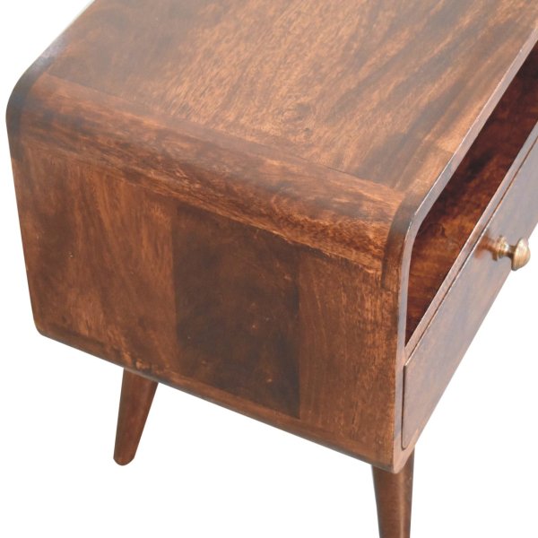 Solid Mango Wood California Walnut Finished 2 Drawer Curved Media Unit - Image 5