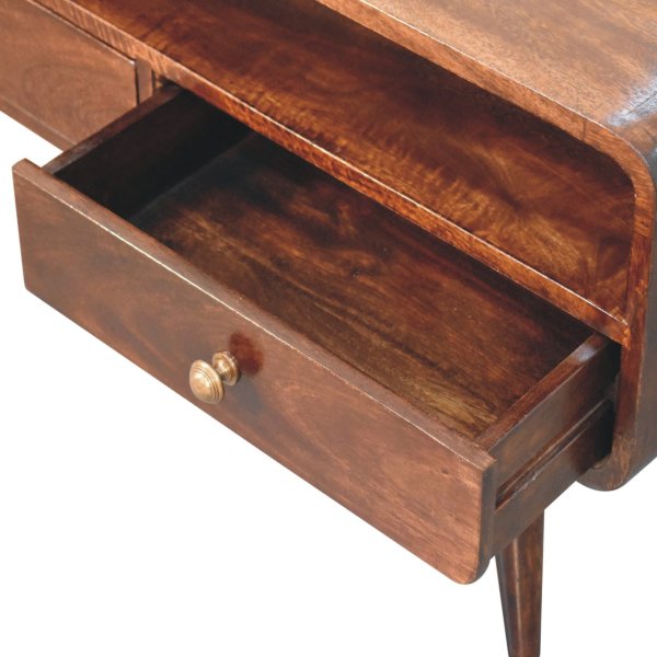 Solid Mango Wood California Walnut Finished 2 Drawer Curved Media Unit - Image 6
