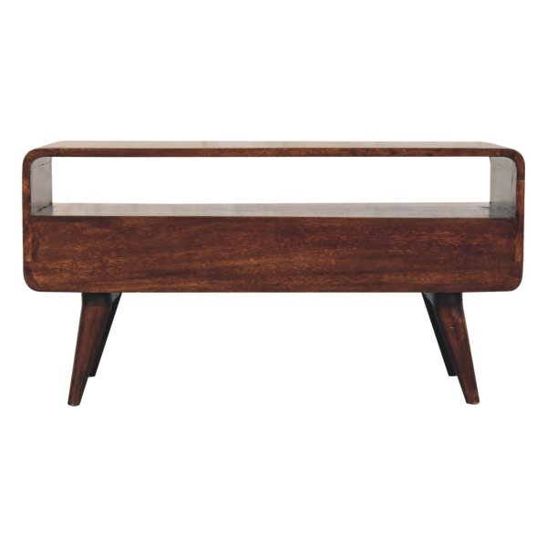 Solid Mango Wood California Walnut Finished 2 Drawer Curved Media Unit - Image 9