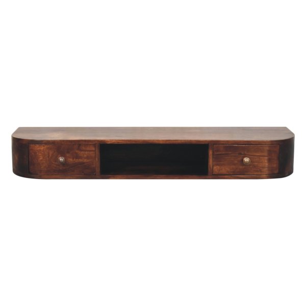 Solid Mango Wood Chestnut Finished Lunar 2 Drawer Wall Mounted Console