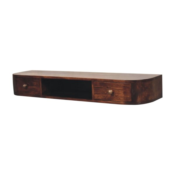 Solid Mango Wood Chestnut Finished Lunar 2 Drawer Wall Mounted Console - Image 2