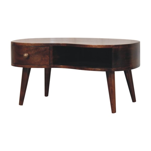 Solid Mango Wood California Walnut Finished 1 Drawer Wave Coffee Table - Image 3