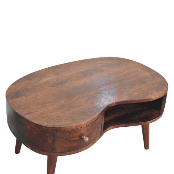Solid Mango Wood California Walnut Finished 1 Drawer Wave Coffee Table - Image 6