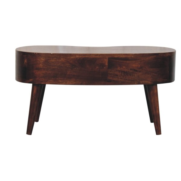 Solid Mango Wood California Walnut Finished 1 Drawer Wave Coffee Table - Image 9