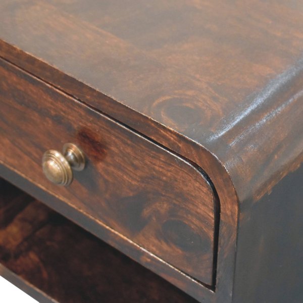 Solid Mango Wood California Walnut 1 Drawer 1 Slot Mini Curved Wall Mounted Bedside - Image 5