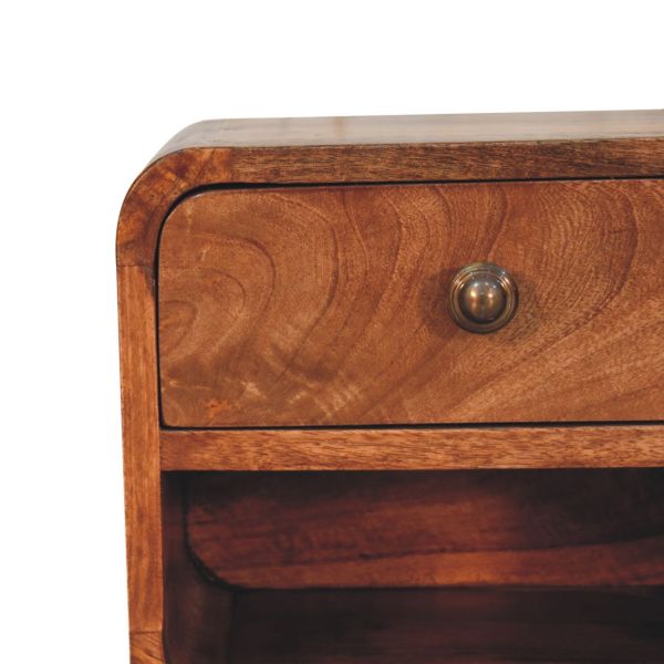 Solid Mango Wood Honey Caramel Finished 1 Drawer 1 Slot Wall Mounted Bedside - Image 3