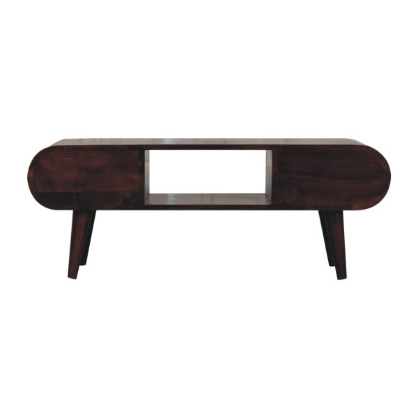 Solid Mango Wood California Walnut Finished 2 Drawer Rounded TV Unit - Image 9