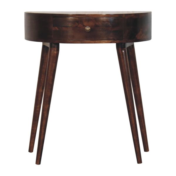 Solid Mango Wood California Walnut Finished 1 Drawer Semi Circular Odyssey Console Table