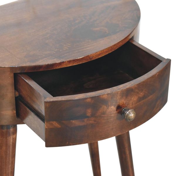Solid Mango Wood California Walnut Finished 1 Drawer Semi Circular Odyssey Console Table - Image 6
