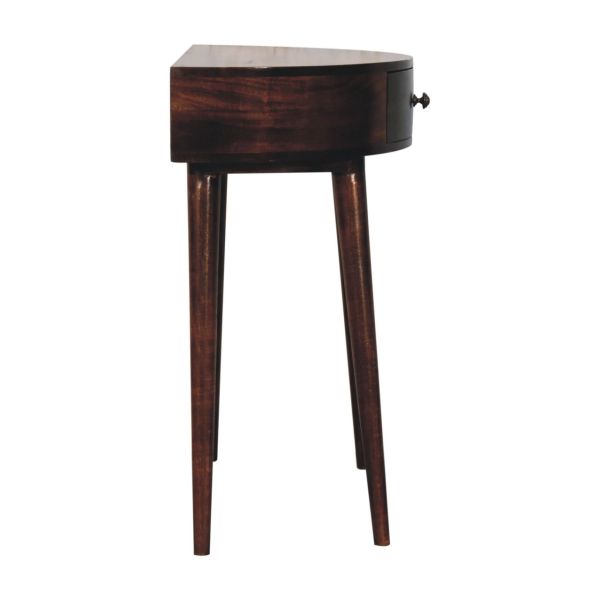 Solid Mango Wood California Walnut Finished 1 Drawer Semi Circular Odyssey Console Table - Image 8