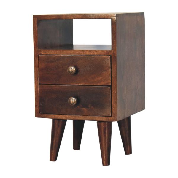 Solid Mango Wood California Walnut 2 Drawer 1 Slot Mini Classic Bedside - Image 2