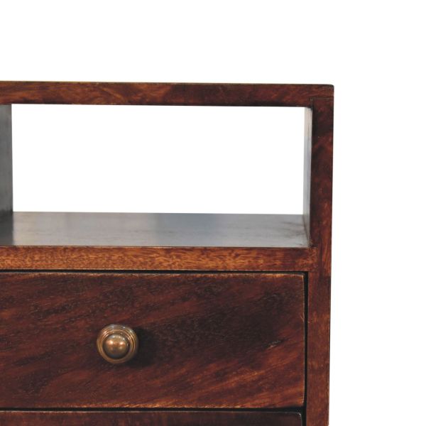 Solid Mango Wood California Walnut 2 Drawer 1 Slot Mini Classic Bedside - Image 3