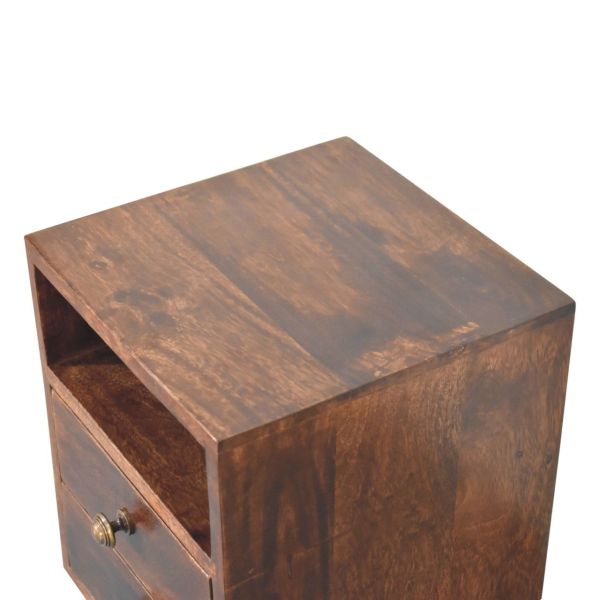 Solid Mango Wood California Walnut 2 Drawer 1 Slot Mini Classic Bedside - Image 4