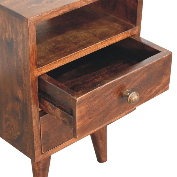 Solid Mango Wood California Walnut 2 Drawer 1 Slot Mini Classic Bedside - Image 5
