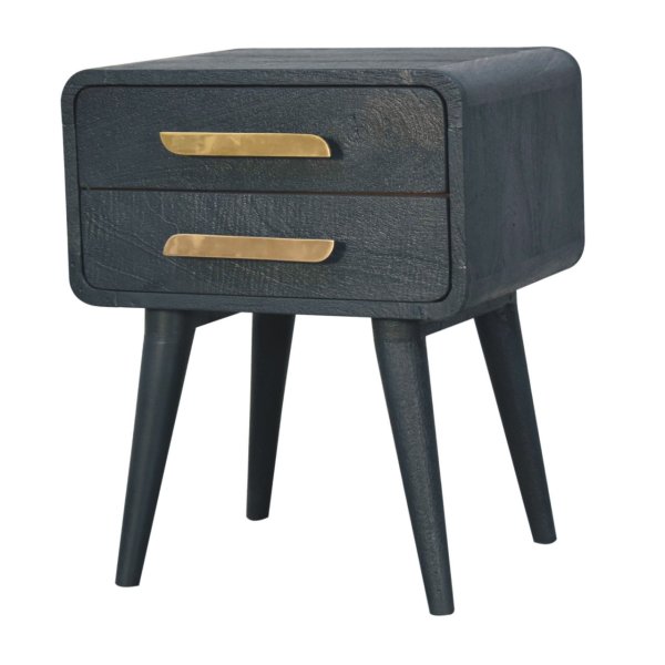 Solid Mango Wood Midnight Teal Hand Painted 2 Drawer Bedside Table - Image 3