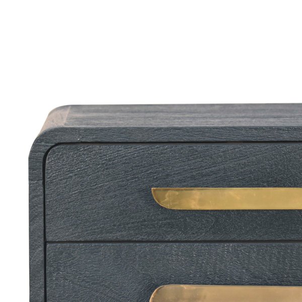 Solid Mango Wood Midnight Teal Hand Painted 2 Drawer Bedside Table - Image 4
