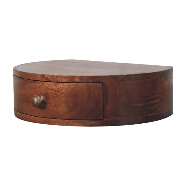 Solid Mango Wood Honey Caramel Finished 1 Drawer Wall Mounted Rounded Bedside - Image 2
