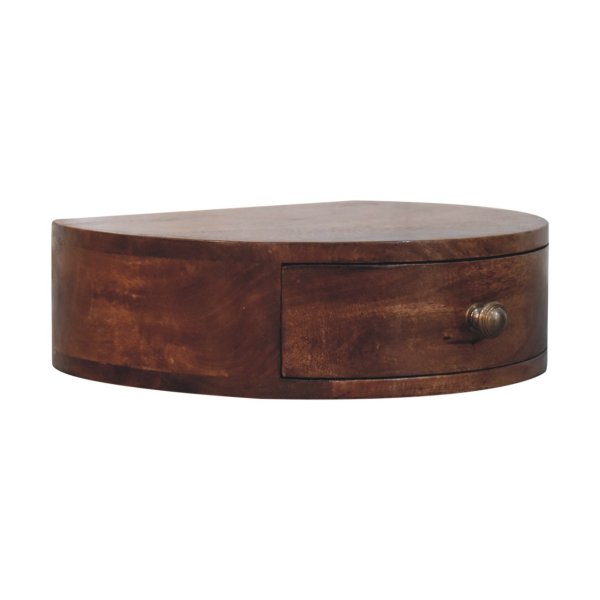 Solid Mango Wood Honey Caramel Finished 1 Drawer Wall Mounted Rounded Bedside - Image 3
