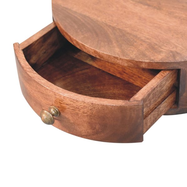 Solid Mango Wood Honey Caramel Finished 1 Drawer Wall Mounted Rounded Bedside - Image 6