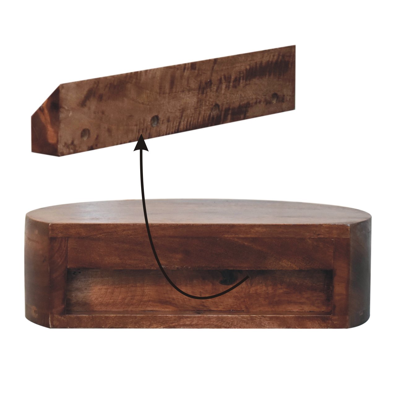 Solid Mango Wood Honey Caramel Finished 1 Drawer Wall Mounted Rounded Bedside - Image 9
