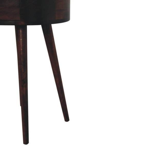 Solid Mango Wood California Walnut Finished 1 Drawer Nordic Style Circular Shaped Bedside - Image 7