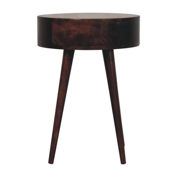 Solid Mango Wood California Walnut Finished 1 Drawer Nordic Style Circular Shaped Bedside - Image 8