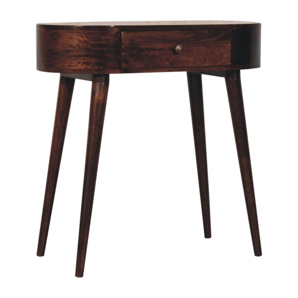 Solid Mango Wood California Walnut Finished 1 Drawer Rounded Small Console Table - Image 2