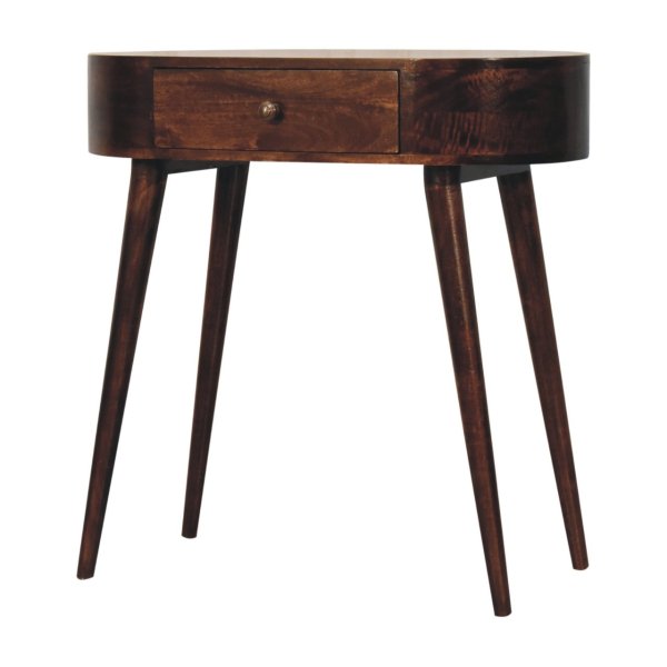 Solid Mango Wood California Walnut Finished 1 Drawer Rounded Small Console Table - Image 3