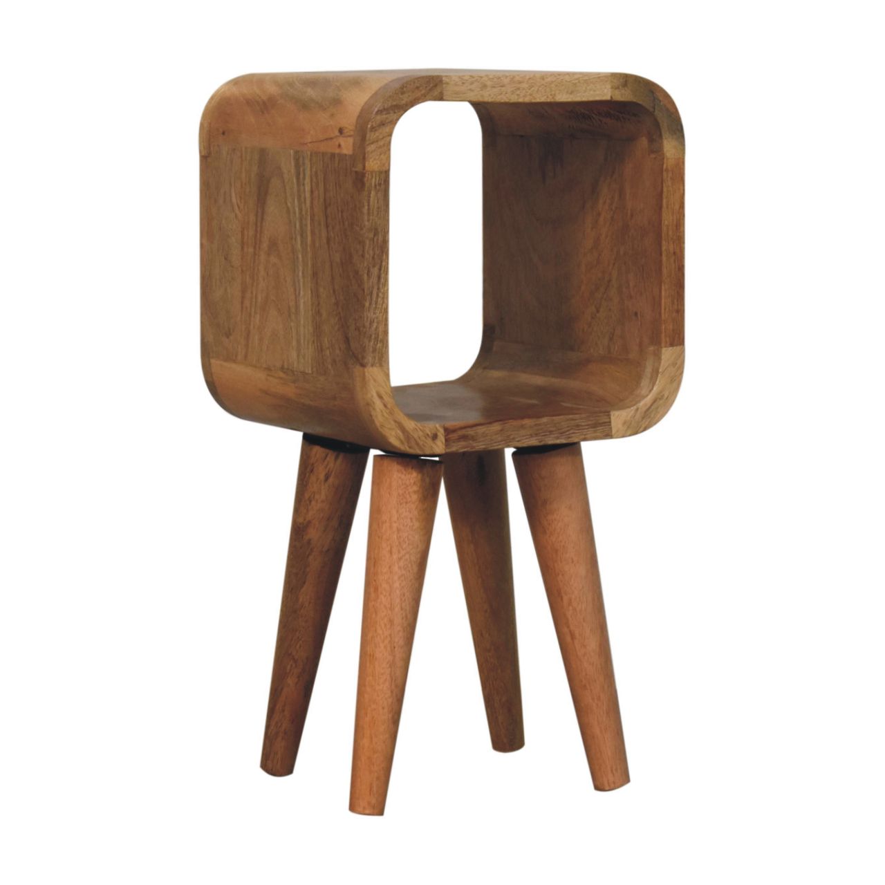 Solid Mango Wood Oak Finished Extra Mini Minimalist Open Curved Bedside - Image 2