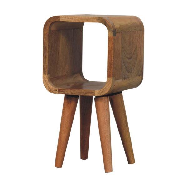 Solid Mango Wood Oak Finished Extra Mini Minimalist Open Curved Bedside - Image 3