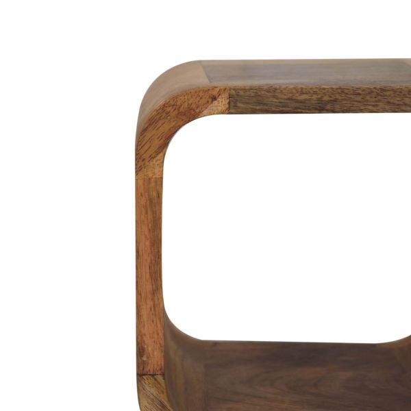 Solid Mango Wood Oak Finished Extra Mini Minimalist Open Curved Bedside - Image 4