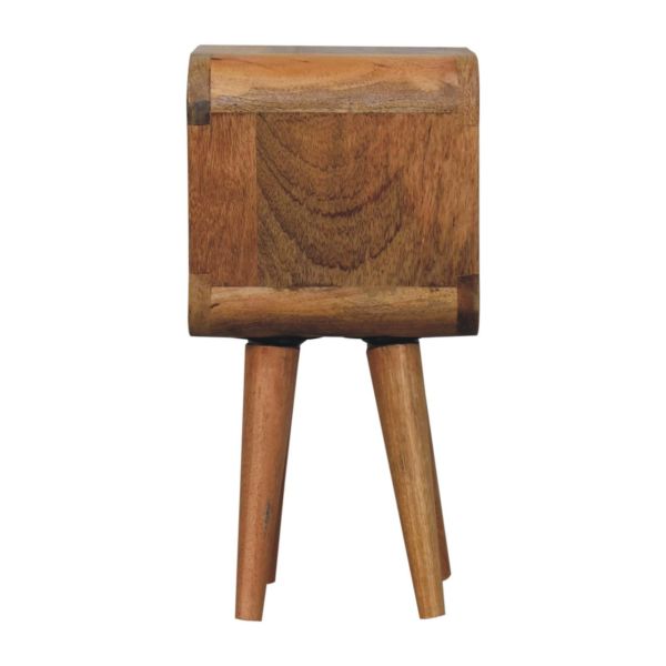Solid Mango Wood Oak Finished Extra Mini Minimalist Open Curved Bedside - Image 8