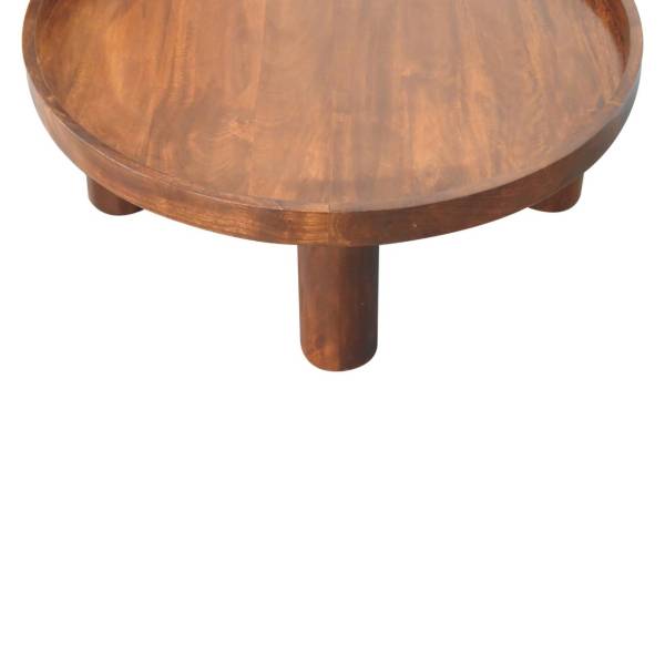 Solid Mango Wood Chestnut Finished Crescent Round Coffee Table - Image 5