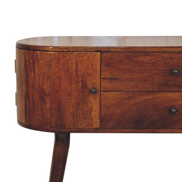 Solid Mango Wood Chestnut Finished 2 Drawer 2 Cupboard Grove Console Table - Image 4