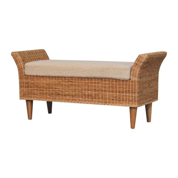 Solid Mango Wood Rattan & Boucle Riviera Bench - Image 3