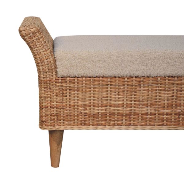 Solid Mango Wood Rattan & Boucle Riviera Bench - Image 4