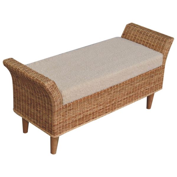 Solid Mango Wood Rattan & Boucle Riviera Bench - Image 5