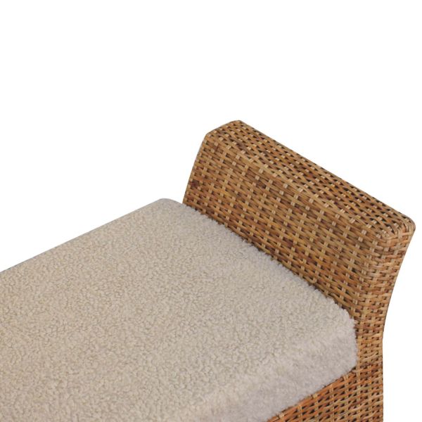 Solid Mango Wood Rattan & Boucle Riviera Bench - Image 8