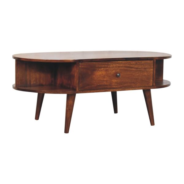 Solid Mango Wood Mango Wood Chestnut Finished 2 Drawer Oval Coffee Table - Image 2