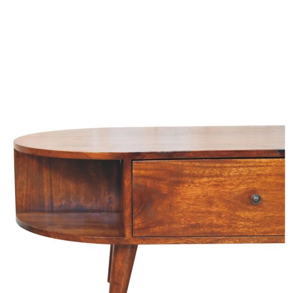Solid Mango Wood Mango Wood Chestnut Finished 2 Drawer Oval Coffee Table - Image 4