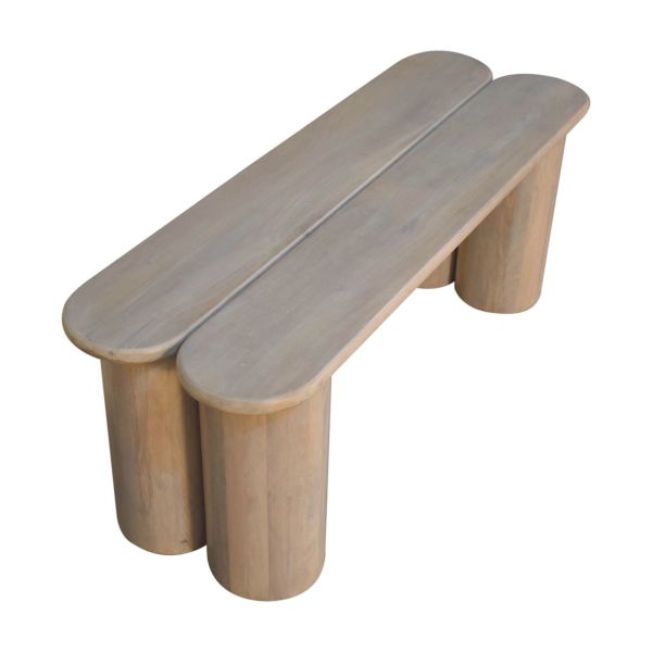 Solid Mango Wood Ivory Finished Dual Plank Bench - Image 9