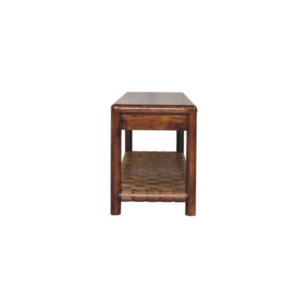 Solid Mango Wood Chestnut Finished Regency Woven Shelf Bench - Image 7