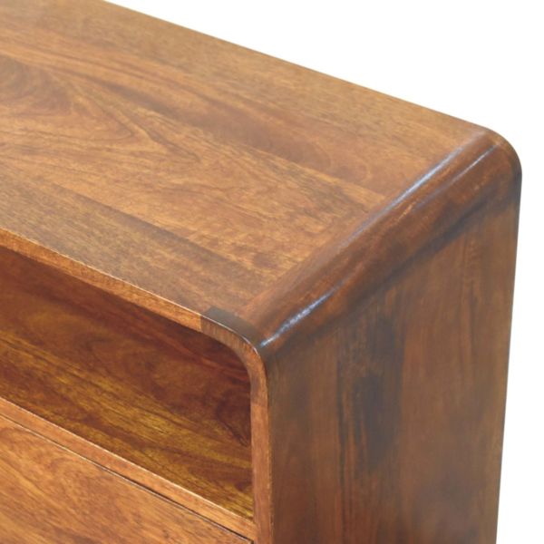 Solid Mango Wood Chestnut Finished 2 Drawer Curved Nordic Charm Chest - Image 6
