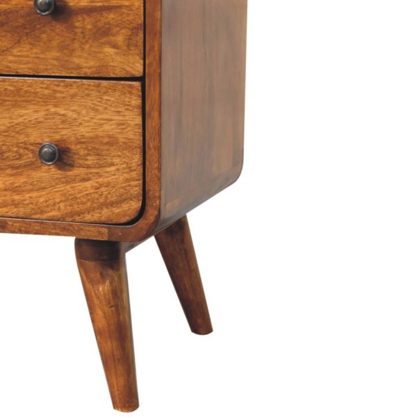 Solid Mango Wood Chestnut Finished 2 Drawer Curved Nordic Charm Chest - Image 7