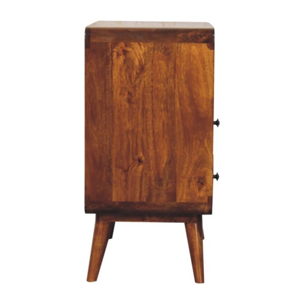 Solid Mango Wood Chestnut Finished 2 Drawer Curved Nordic Charm Chest - Image 8