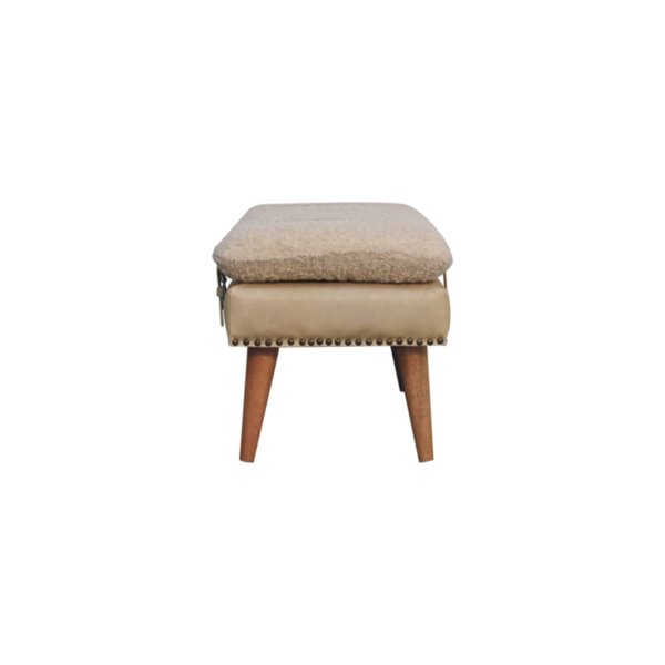 Solid Mango Wood Boucle & Beige Leather Finished Bench - Image 8
