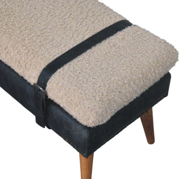 Solid Mango Wood Boucle & Black Leather Finished Bench - Image 6